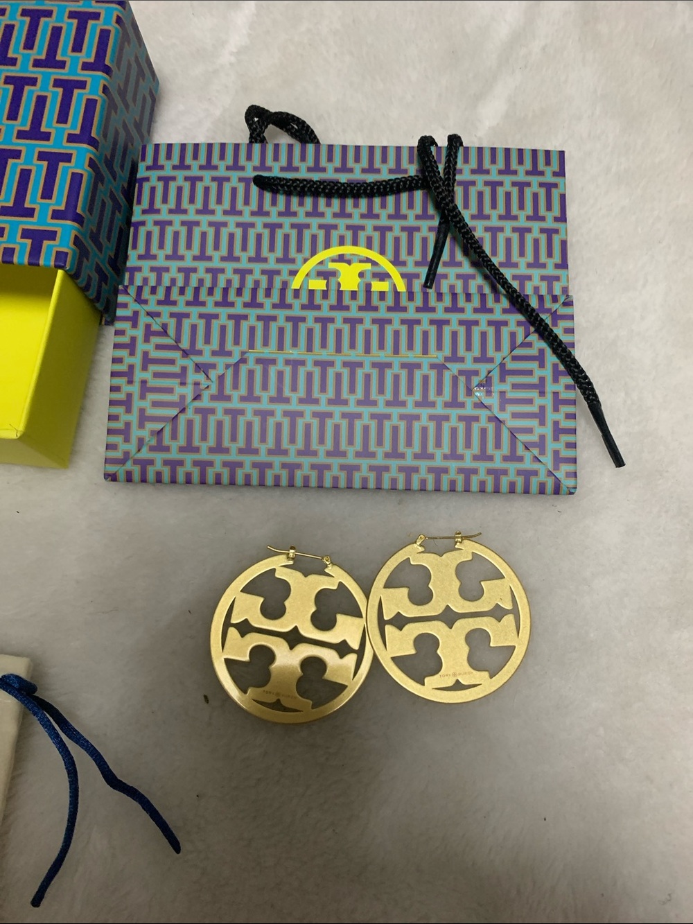 Tory Burch Gold Cutout Round Logo Hoop Earrings